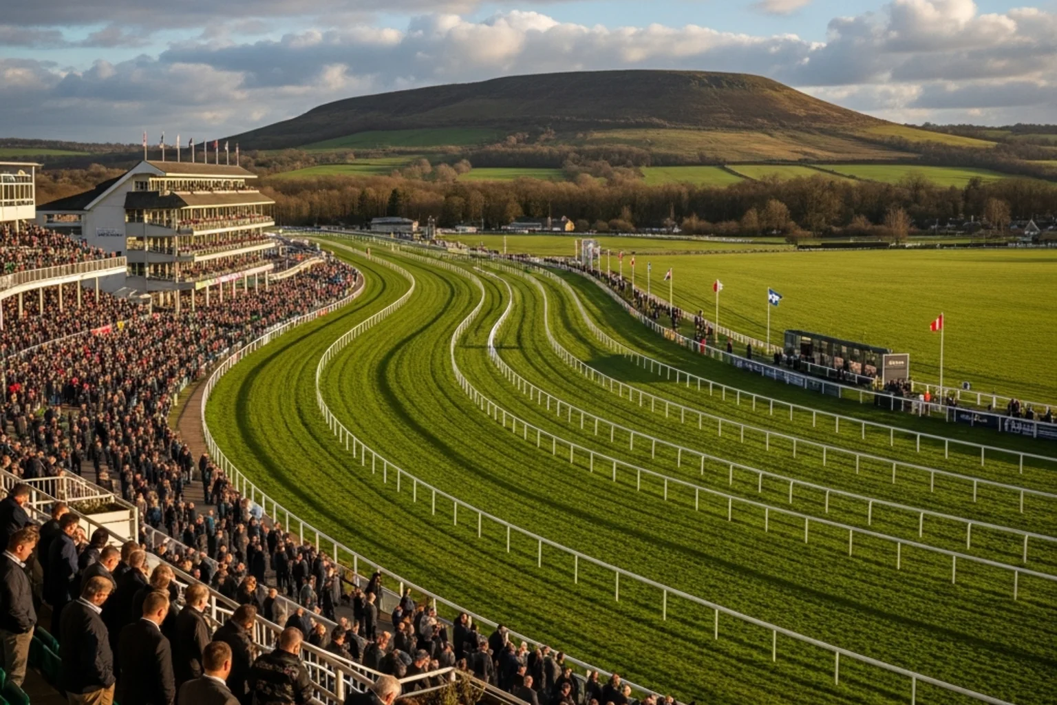 Cheltenham Festival 2026 racecourse at Prestbury Park with green turf and grandstands